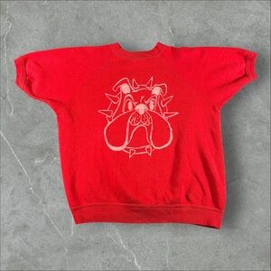 Vintage Jcpenney Sweatshirt Mens Medium Red 1960s 1970s Bulldog Flock Print Rare